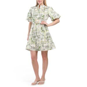CYNTHIA ROWLEY multi Chinoiserie Belted Mini Dress With Flounce Hem